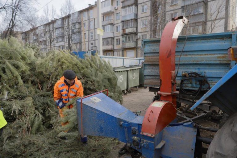 В Днепре перерабатывают елки на вторичное сырье